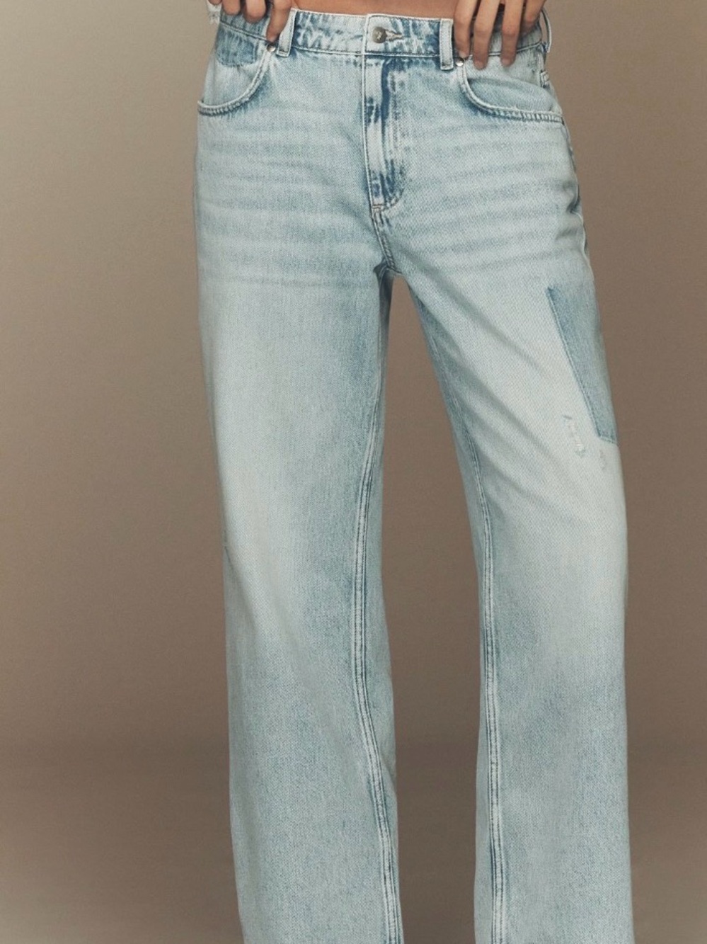 Pilcro Light Blue Boyfriend Jeans with Brown Belt - Picture 2 of 4